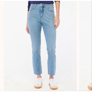 J. Crew Essential Straight Cropped Jeans Womens 35 Light Blue High Rise Raw Hem